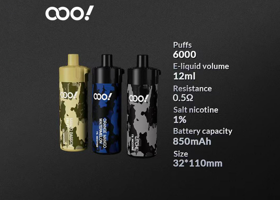 Cigarro eletrônico descartável 6000Puffs da nicotina recarregável grande do fumo 1%