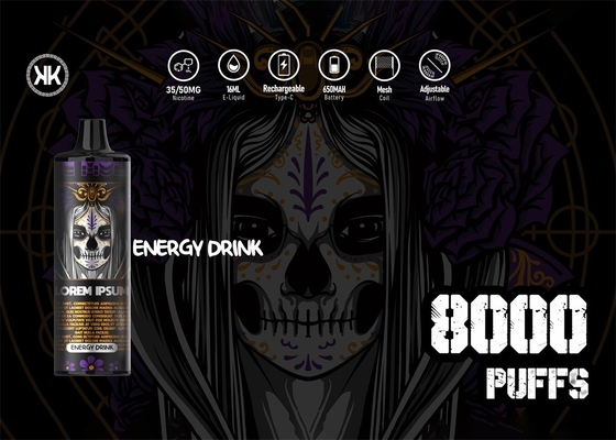 16ml 8000 energia descartável recarregável do dispositivo KK dos sopros 650mah Vape máxima