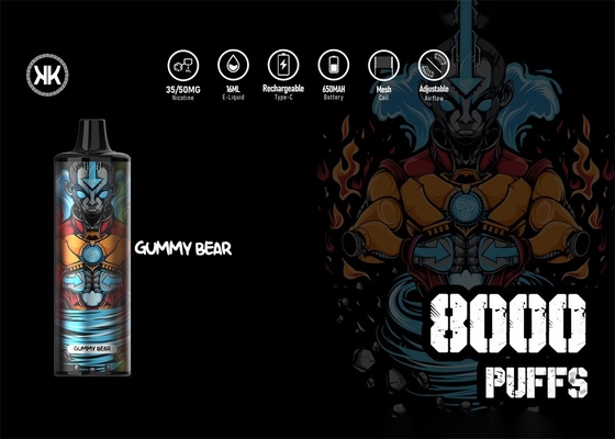 16ml 8000 energia descartável recarregável do dispositivo KK dos sopros 650mah Vape máxima