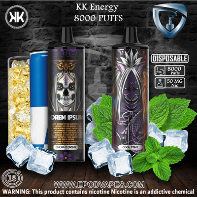 Bateria recarregável descartável de Vape 650mah do Cig 8000 dos sopros máximos EPOD E da energia de KK