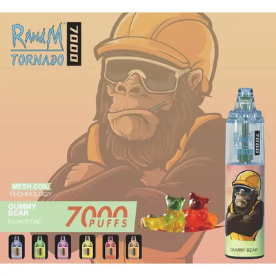 Fumot RandM Tornado 7000 Puffs Juice Ice Fruta Aromas Disponíveis Rede bobina 5% Capacidade de nicotina Vapor descartável