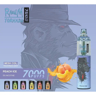Fumot RandM Tornado 7000 Puffs Juice Ice Fruta Aromas Disponíveis Rede bobina 5% Capacidade de nicotina Vapor descartável
