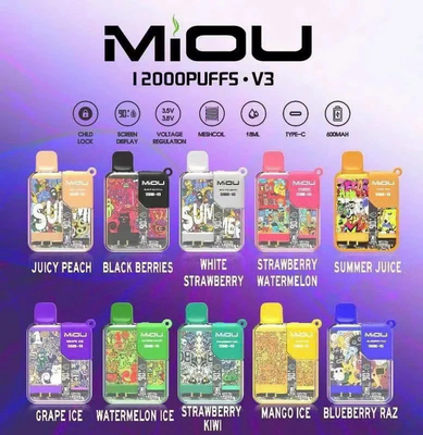 Venda Quente Miou V3 20 Sabores Display Disponível Vape 12000 Puffs Nicotina E Cig Vape
