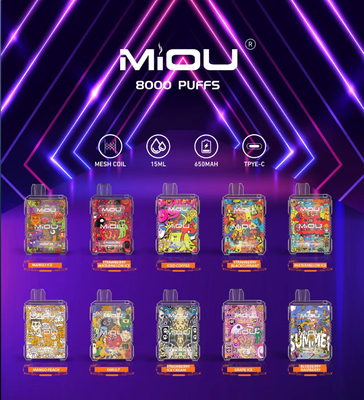 Miou Box E CIGS Mesh Coil 15ml E Liquid Disposable Vape 8000 Puffs 650mAh Rechargeable 10 Sabores
