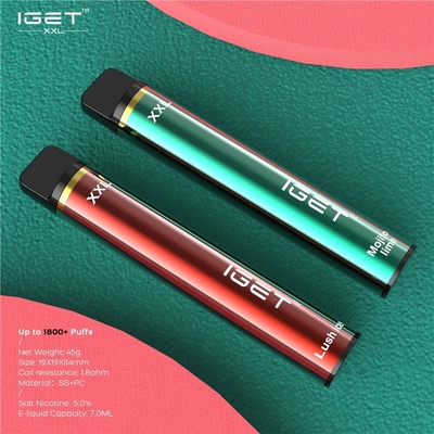 Vagem portátil Vape do sopro autêntico de Iget 1800, pena de fumo do atomizador de 7ml XXL