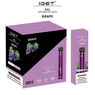 Vagem portátil Vape do sopro autêntico de Iget 1800, pena de fumo do atomizador de 7ml XXL