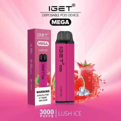 8 cores refrigeram sopros MEGA de Nic Salt Disposable Vape IGET da hortelã 3000