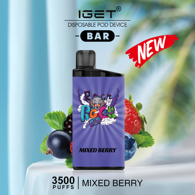 A BARRA ORIGINAL VAPE DESCARTÁVEL de IGET ENCERRA 3500 SOPROS - baga misturada
