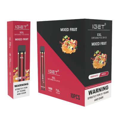 100% IGET original XXL 1800 sopra sabores Rich Colorful Disposable Vape Pen do fruto múltiplo